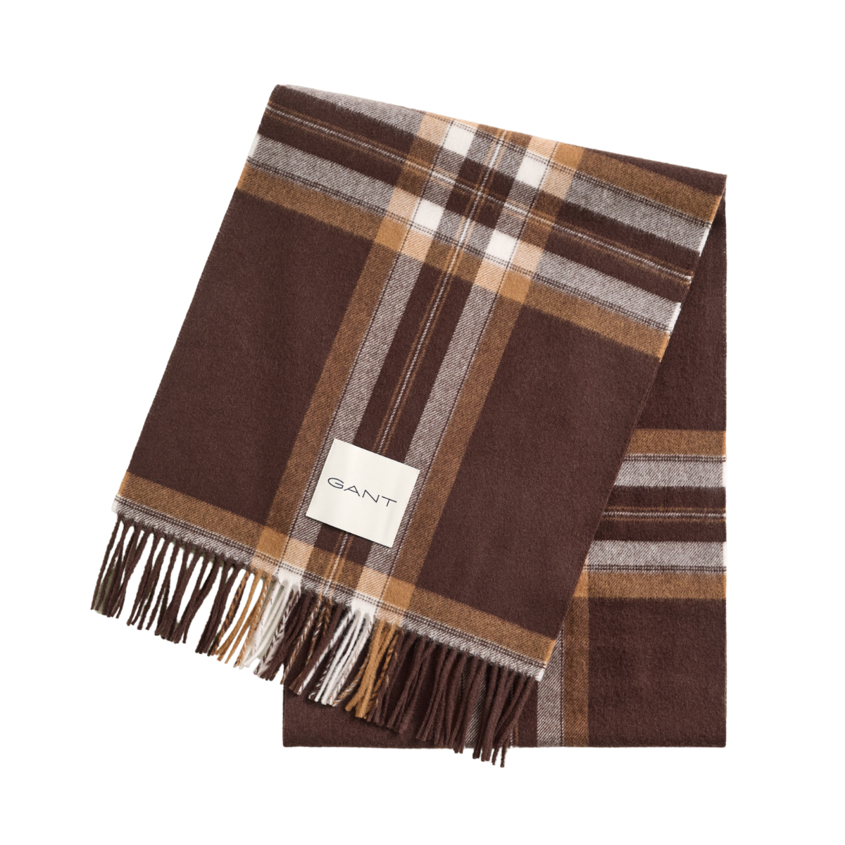 Tartan Check Wool Scarf - Deep Brown