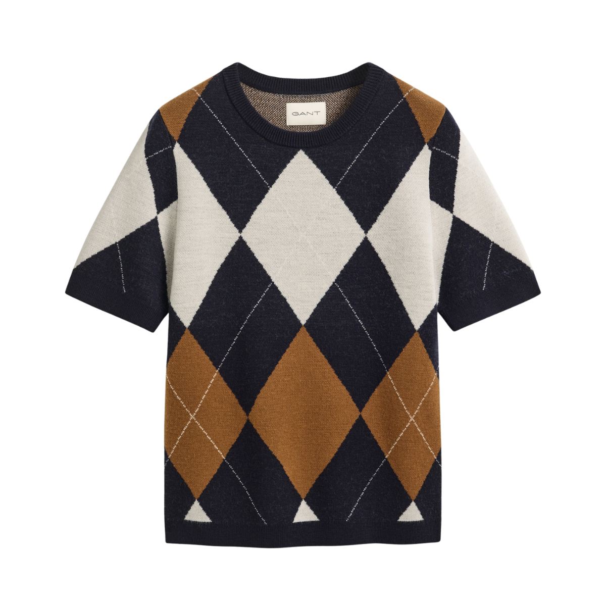 Wool Argyle C-Neck SS - Evening Blue