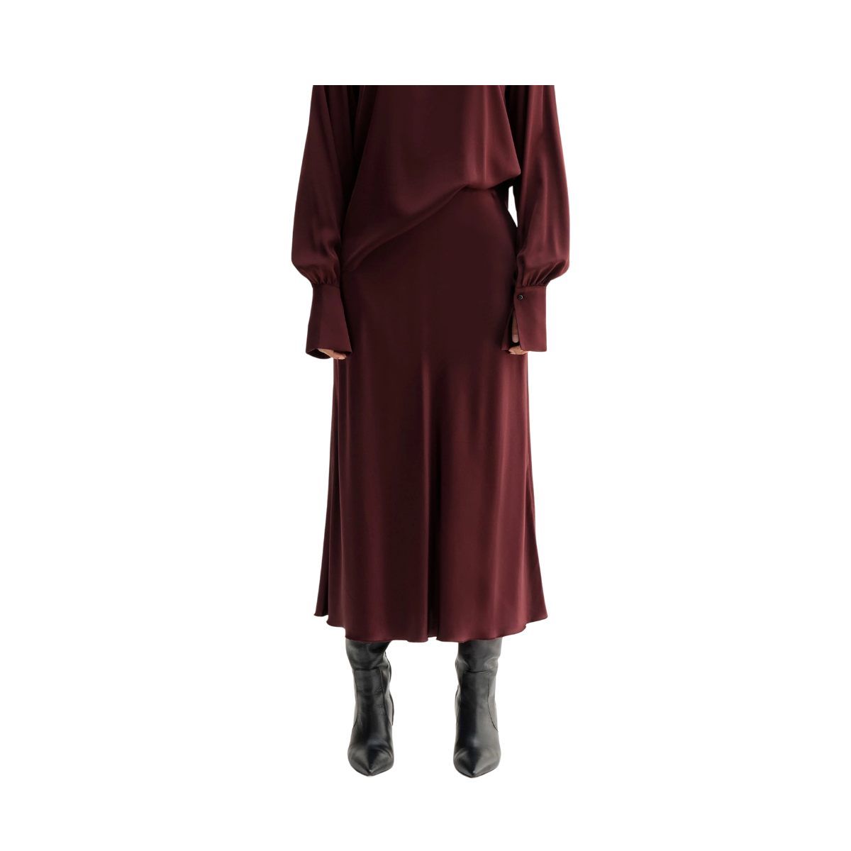 Hana Satin Skirt - Burgundy