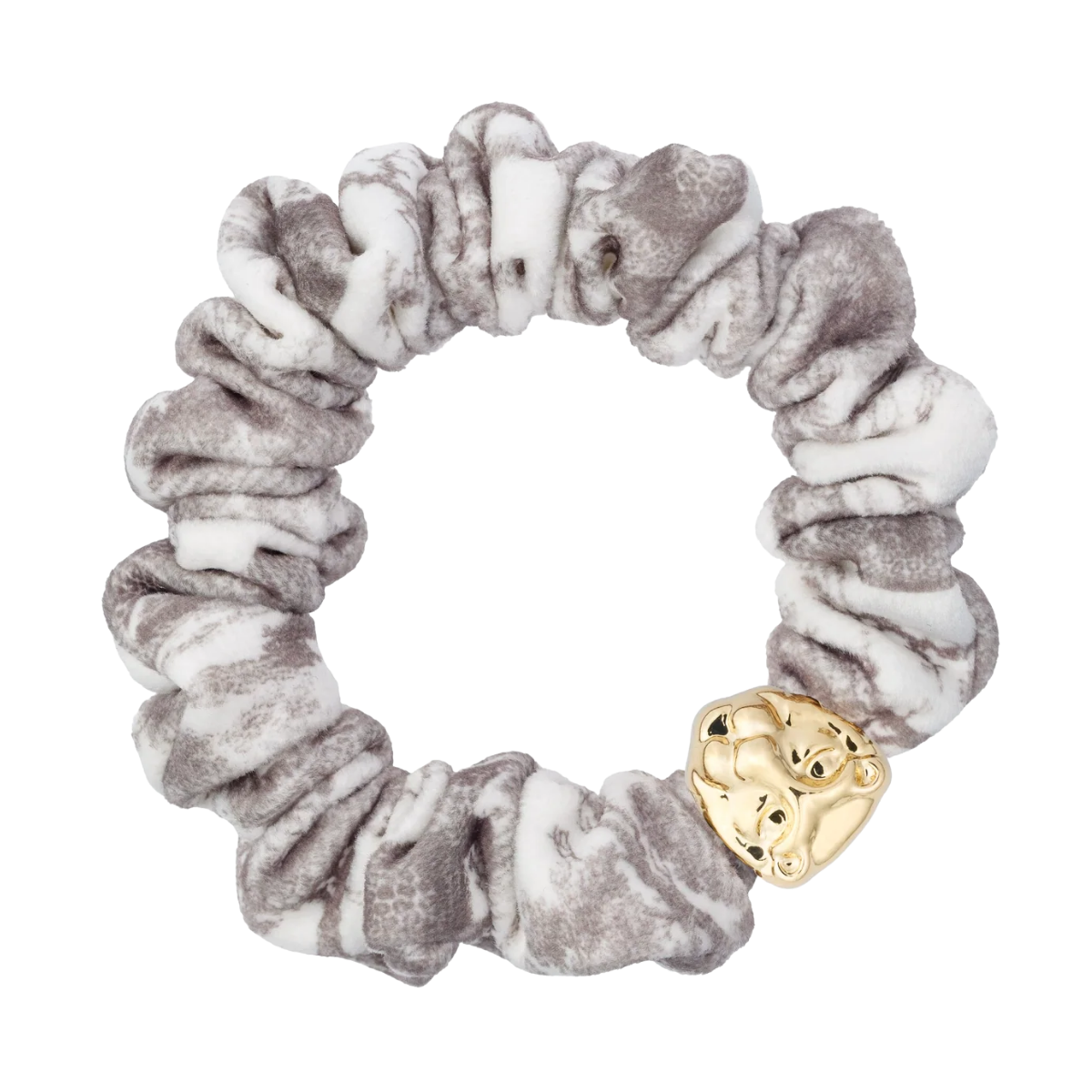 Velvet Mini Scrunchie - Warm Taupe Savannah Pattern