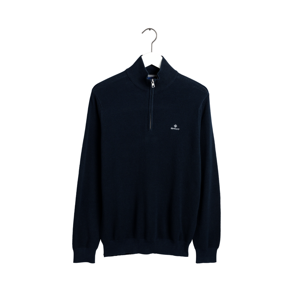 Cotton Pique Half Zip - Blue