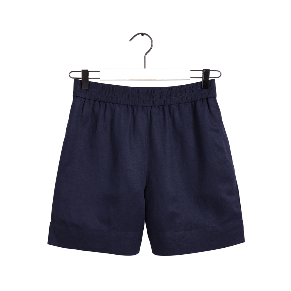 Linen Viscose Pull-On Shorts - Blue