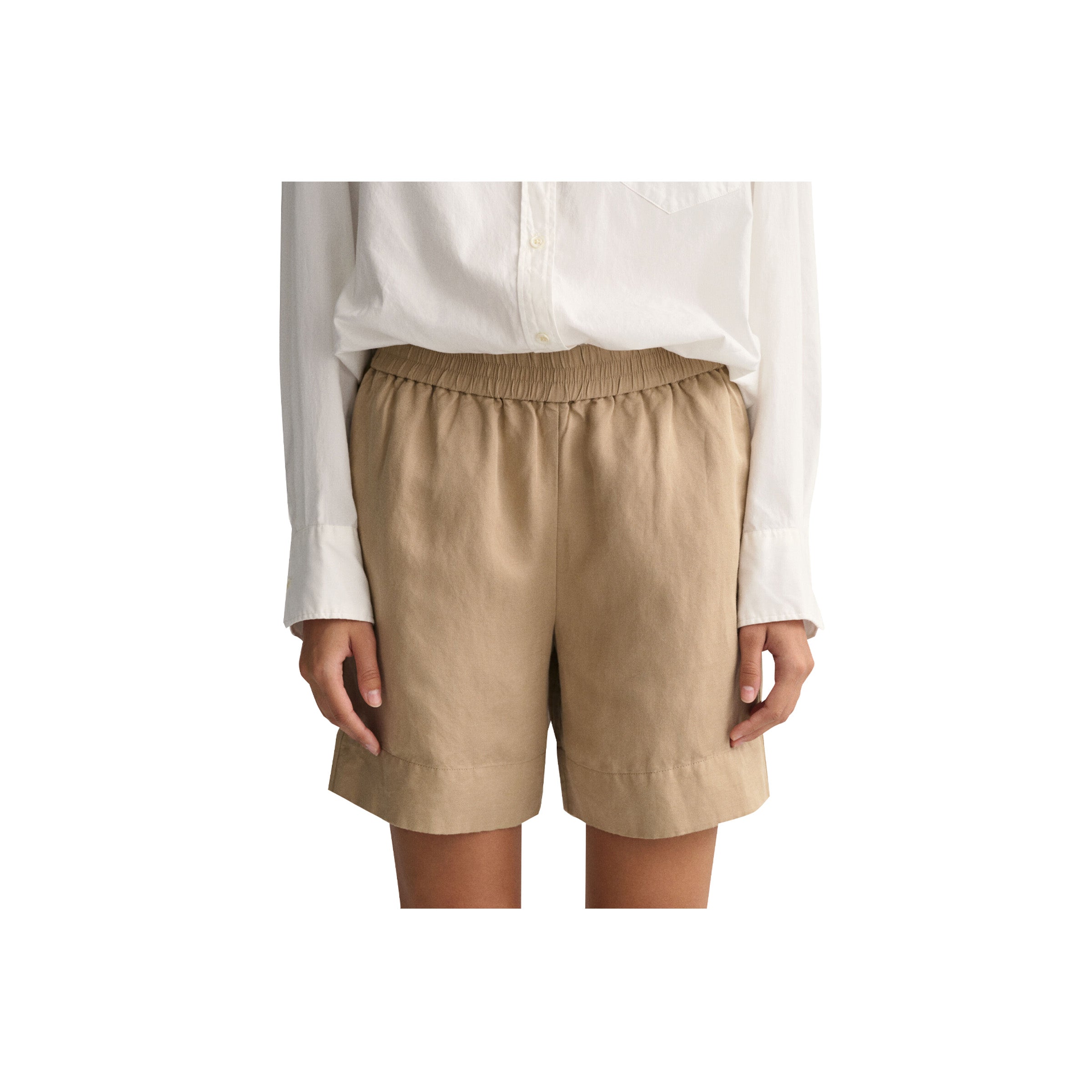 Linen Viscose Pull-On Shorts - Beige