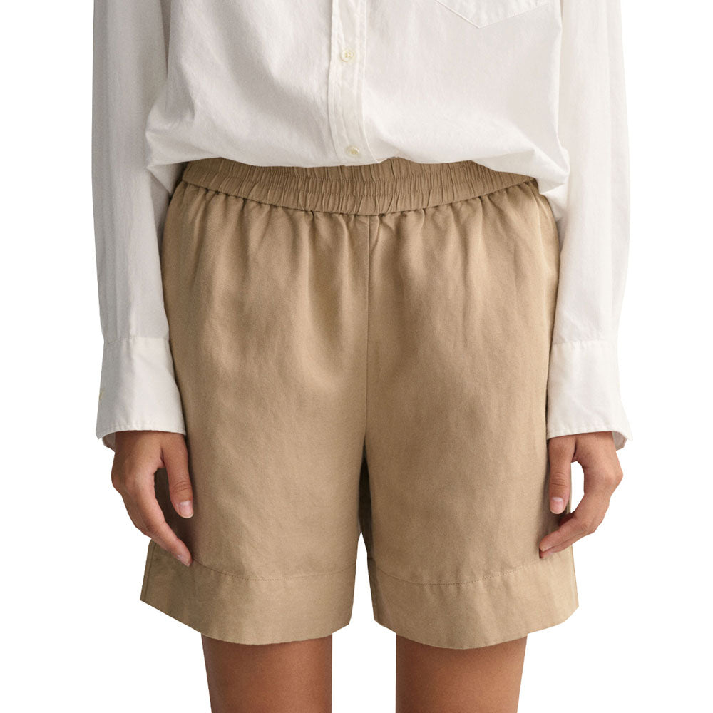 Linen Viscose Pull-On Shorts - Beige