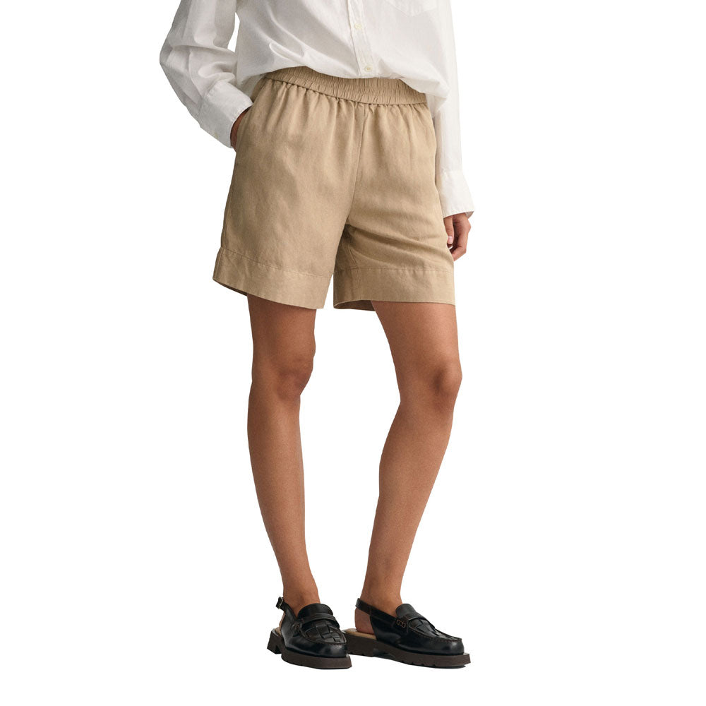 Linen Viscose Pull-On Shorts - Beige