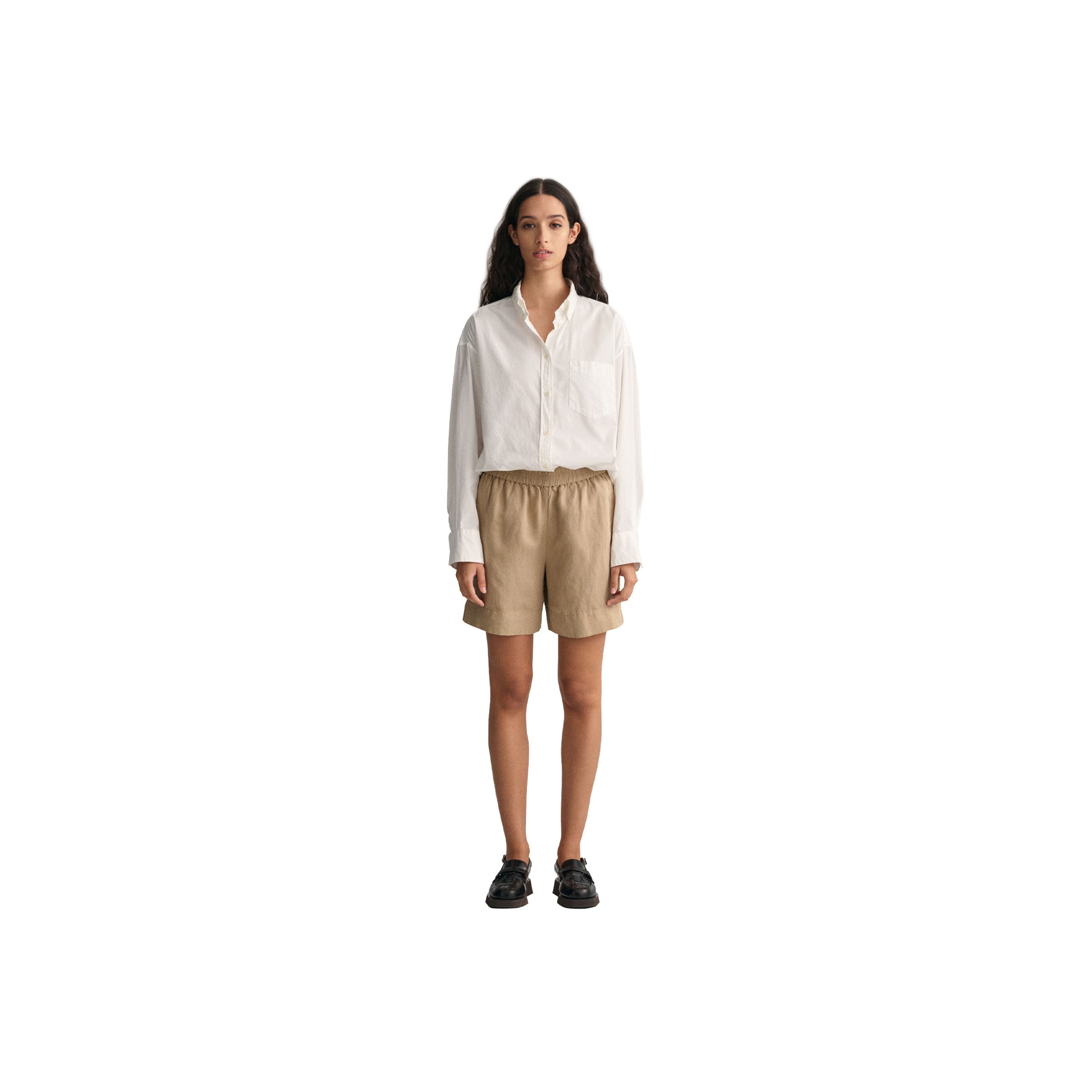 Linen Viscose Pull-On Shorts - Beige