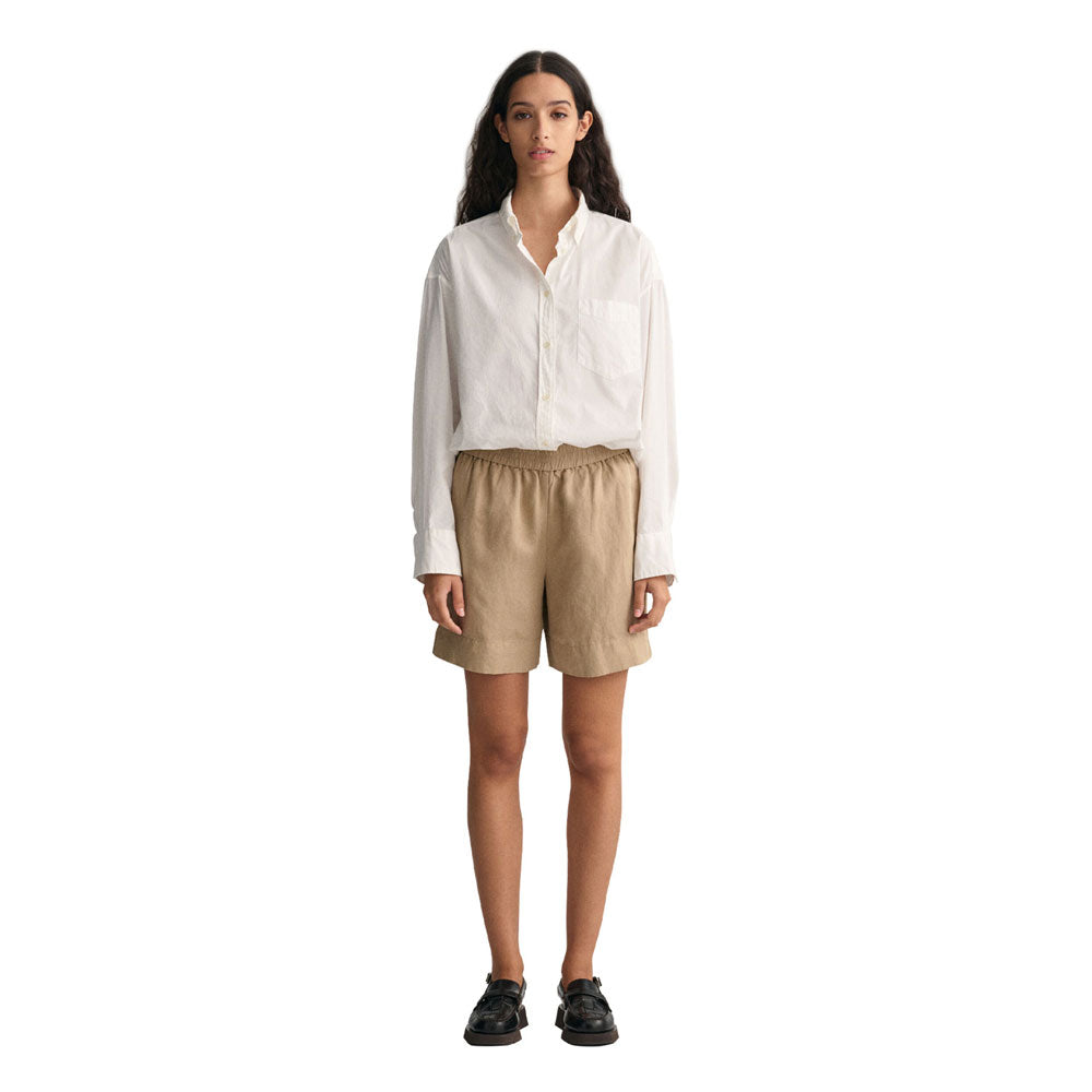 Linen Viscose Pull-On Shorts - Beige