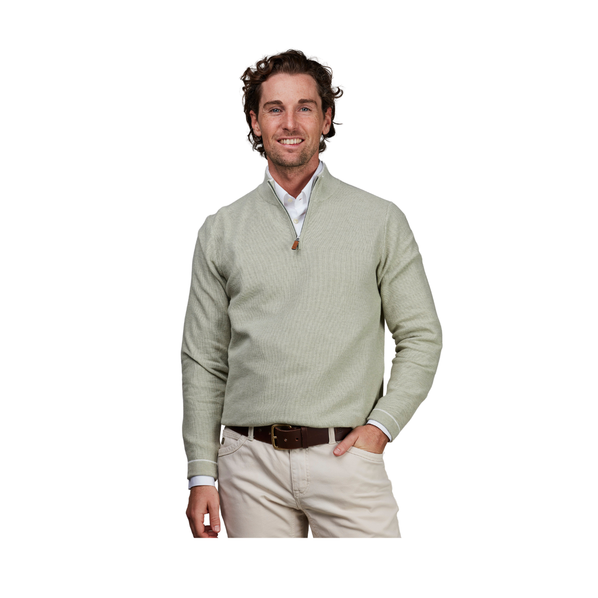 HALF ZIP STRUCTURE KNIT - DUSTY GREEN