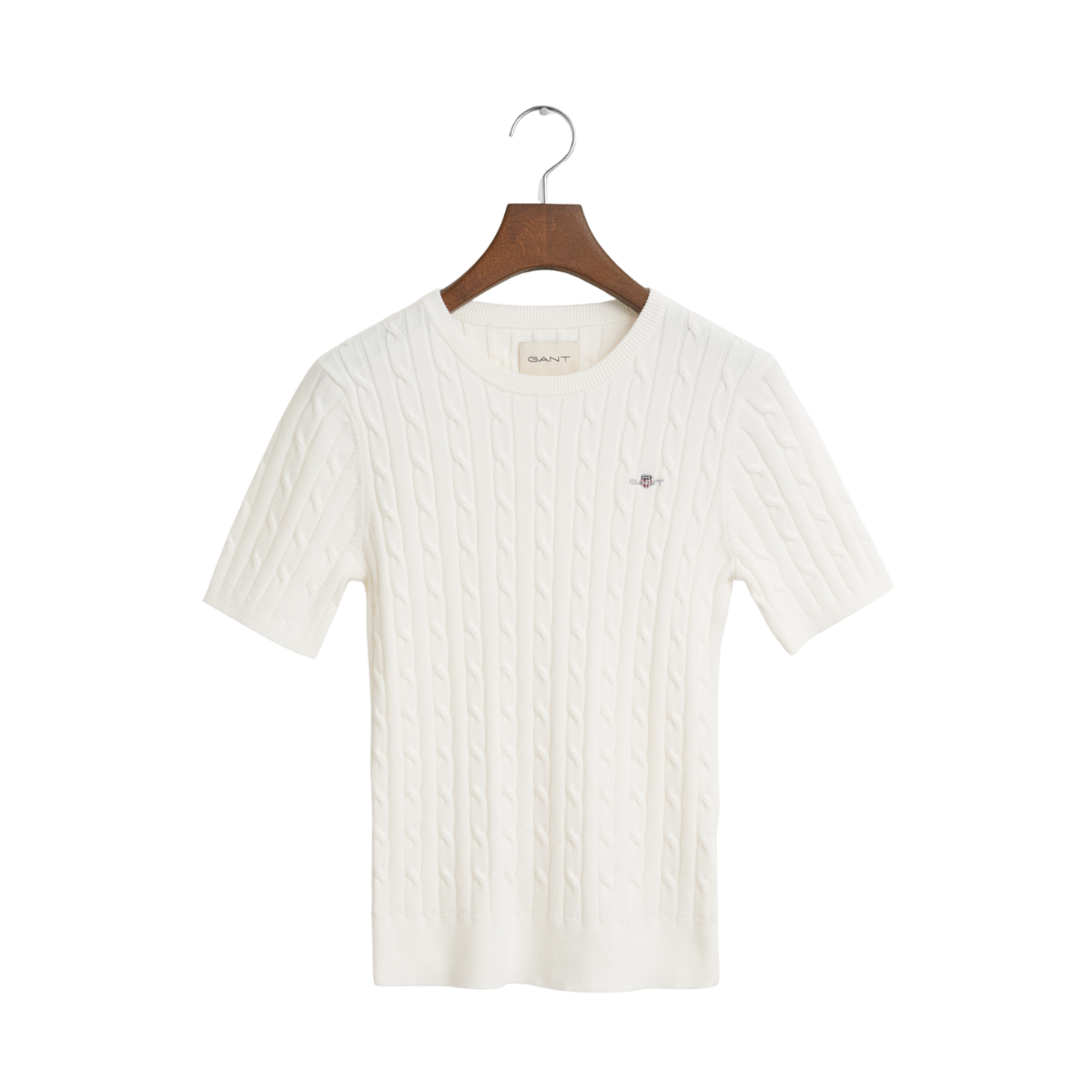 STRETCH COTTON CABLE SS C-NECK - 113	EGGSHELL