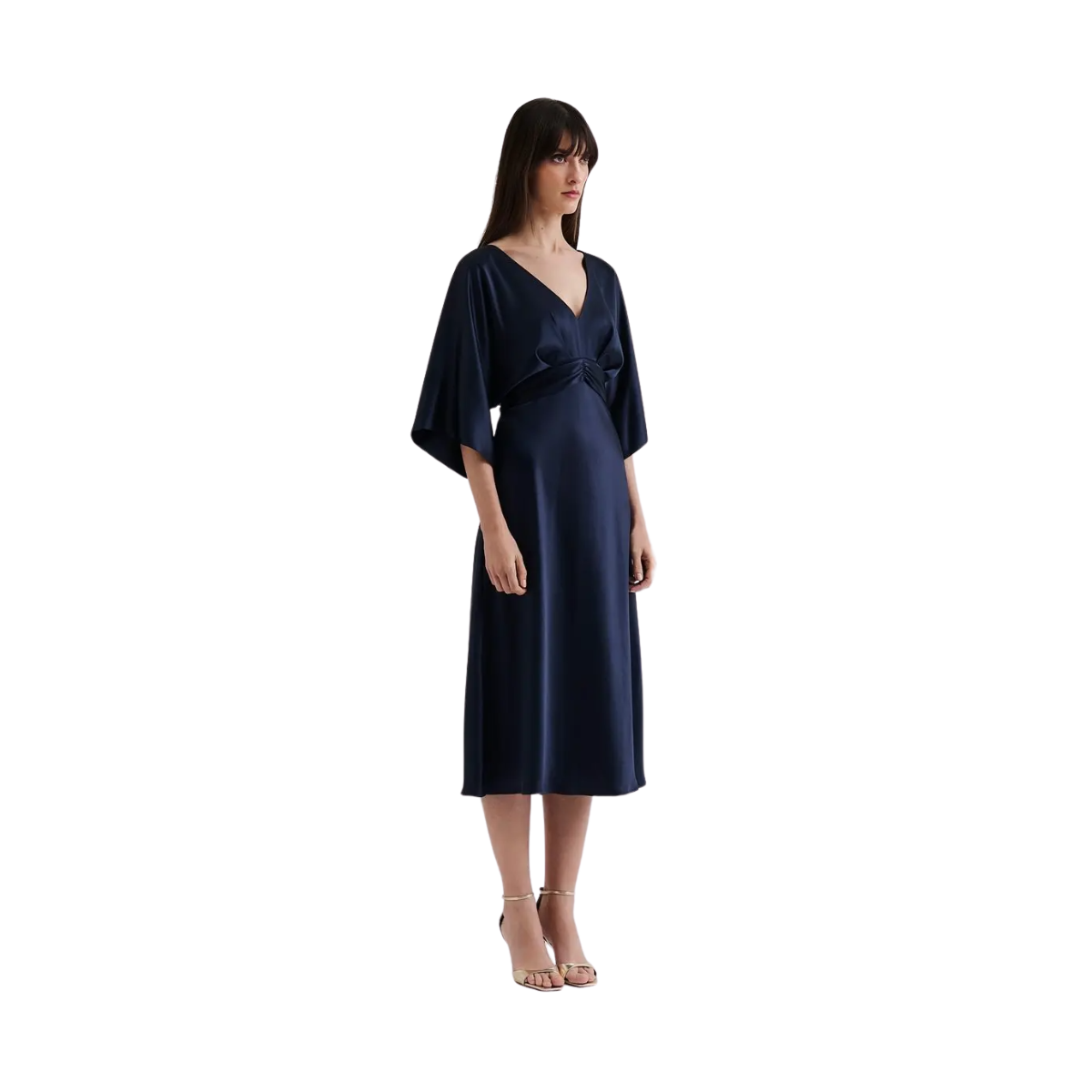 Juno V-Neck Satin Midi Dress - Dark Blue