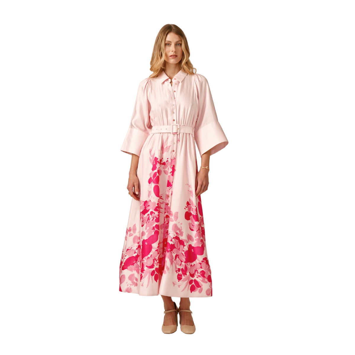 Viscose Collared Dress - 251 - Pink Field