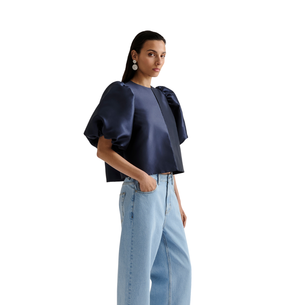 Cleo Pouf Sleeve Blouse - Dark Blue
