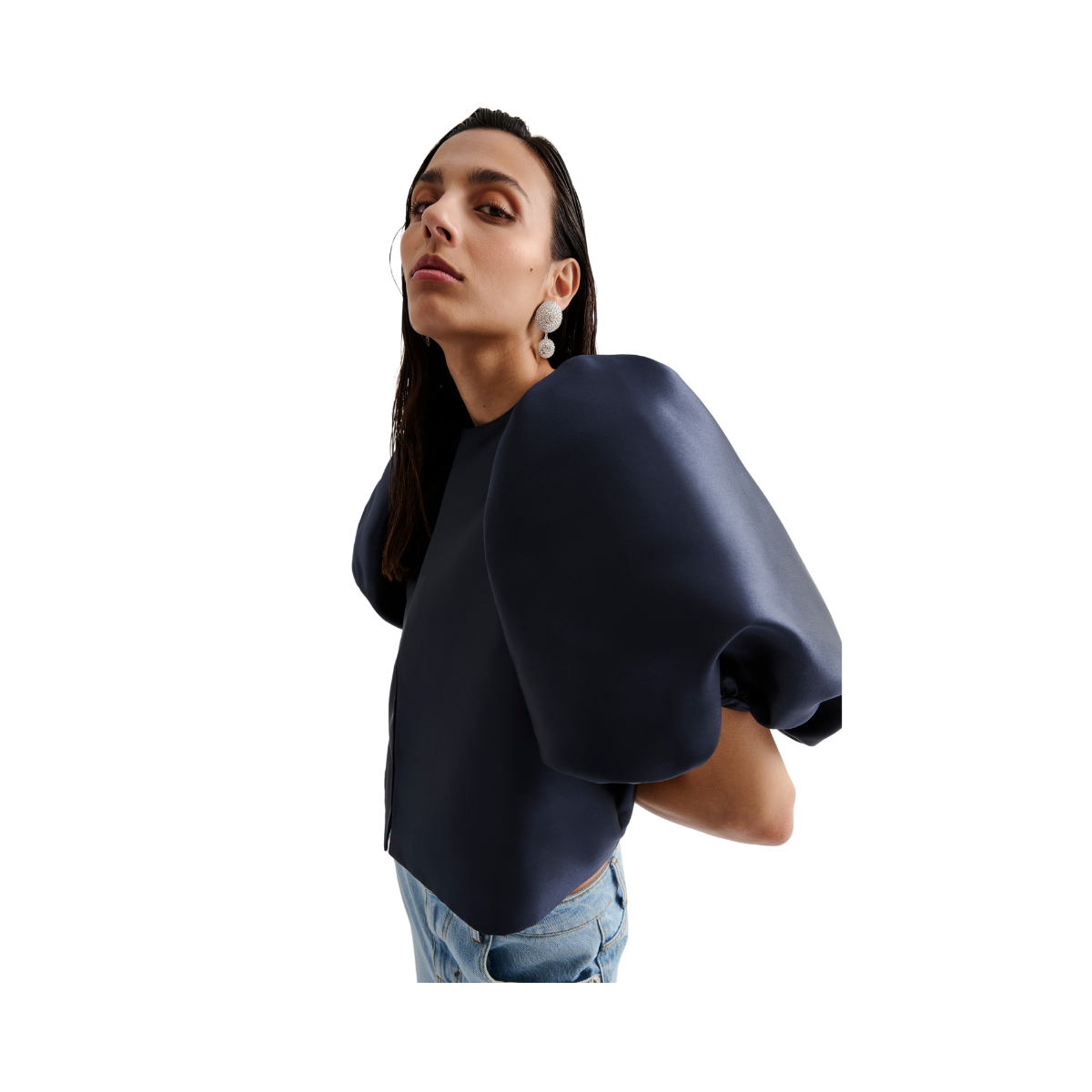 Cleo Pouf Sleeve Blouse - Dark Blue