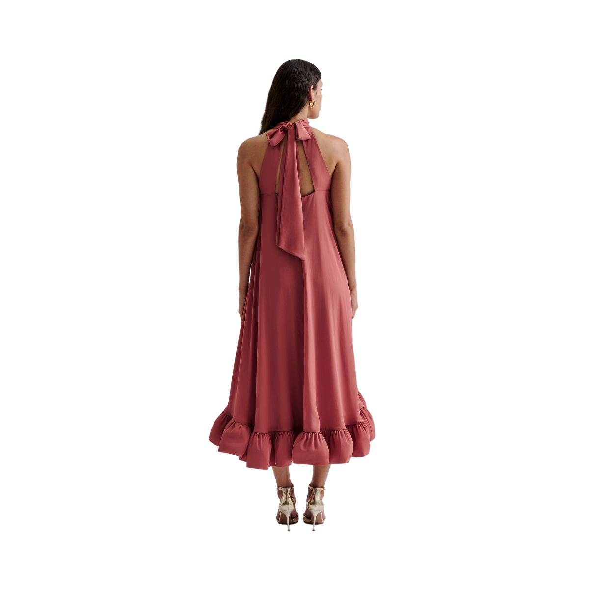Sabrina Halterneck Ruffled Maxi Dress - Terracotta