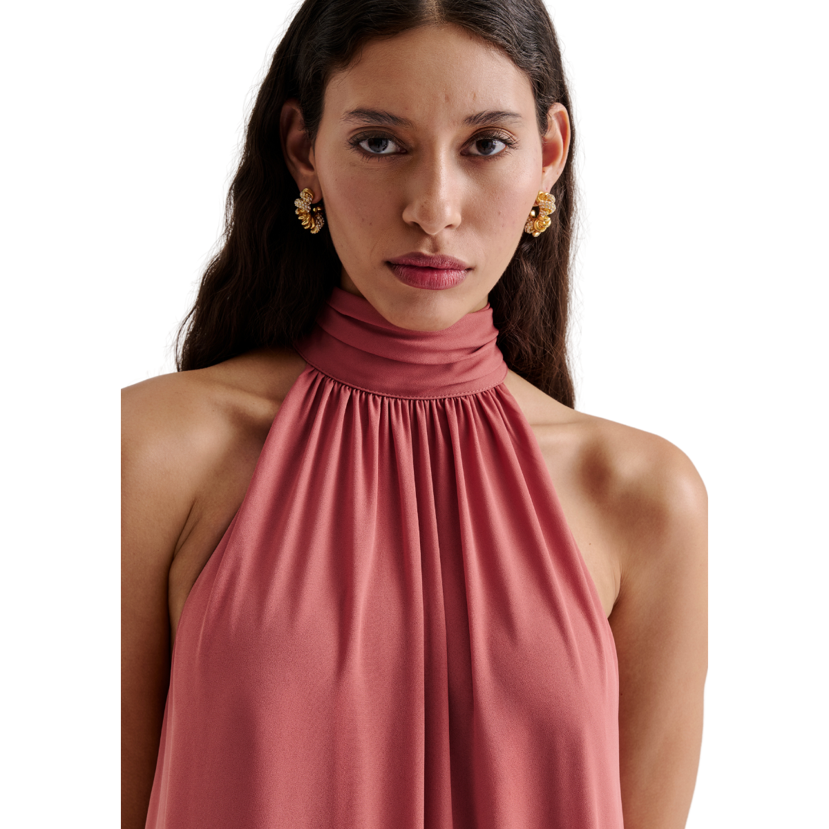 Sabrina Halterneck Ruffled Maxi Dress - Terracotta