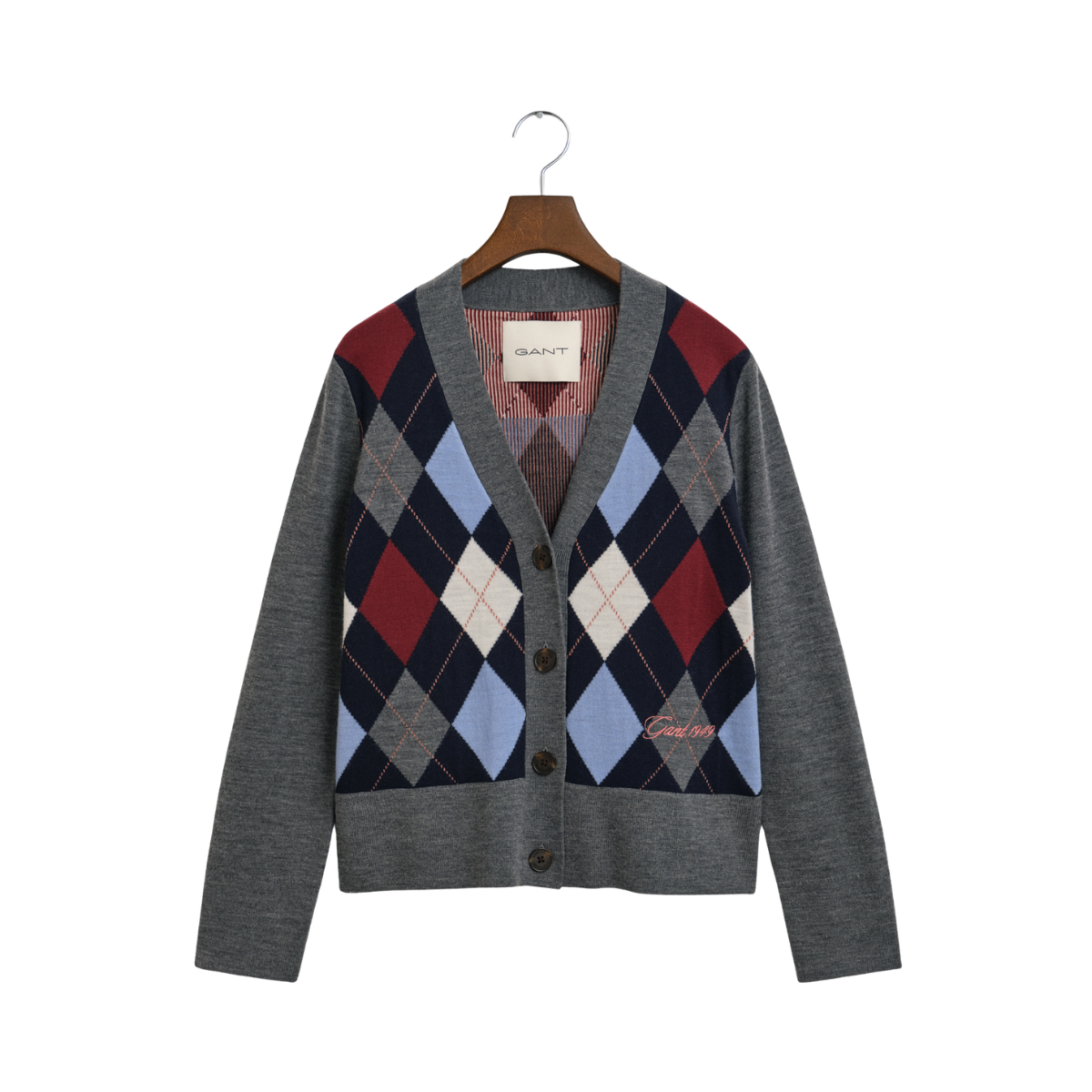 Argyle V-Neck Cardigan - Charcoal Melange