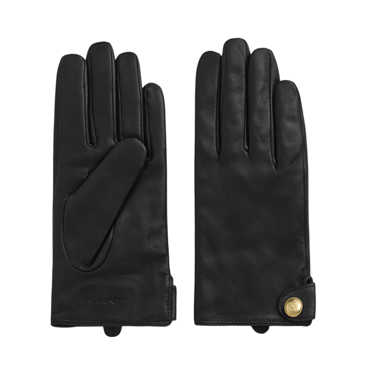 Buttoned Leather Gloves - 5 Black
