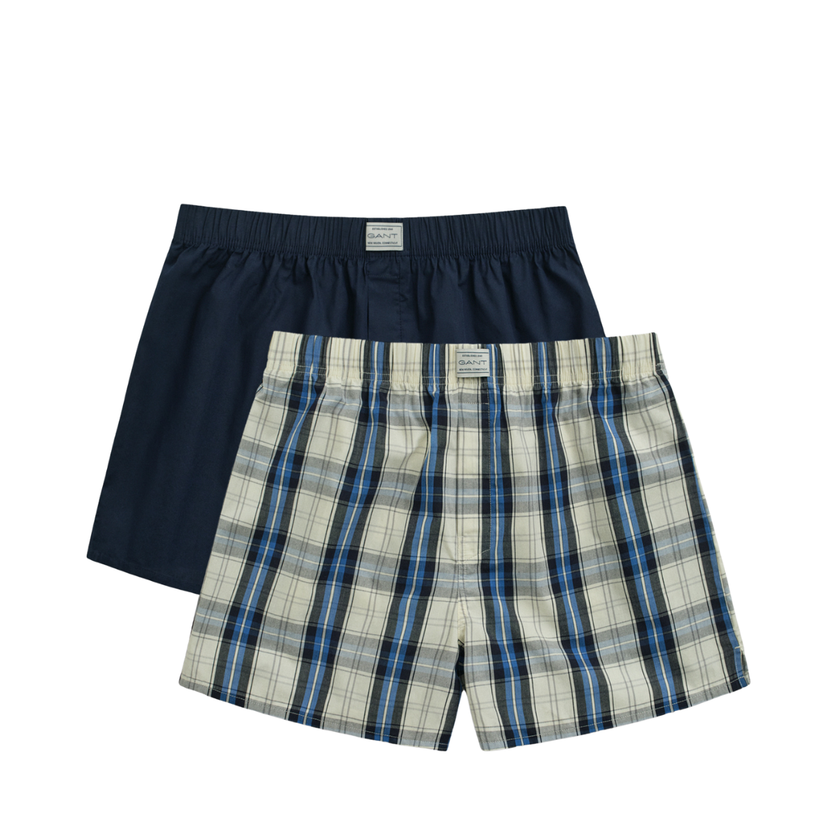 Check And Solid Boxer Shorts 2-P - 410 Marine