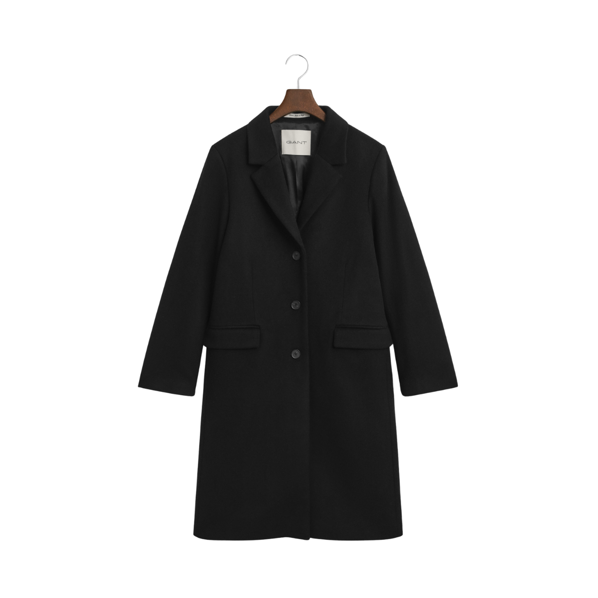 Classic Tailored Wool Blend Coat - Black