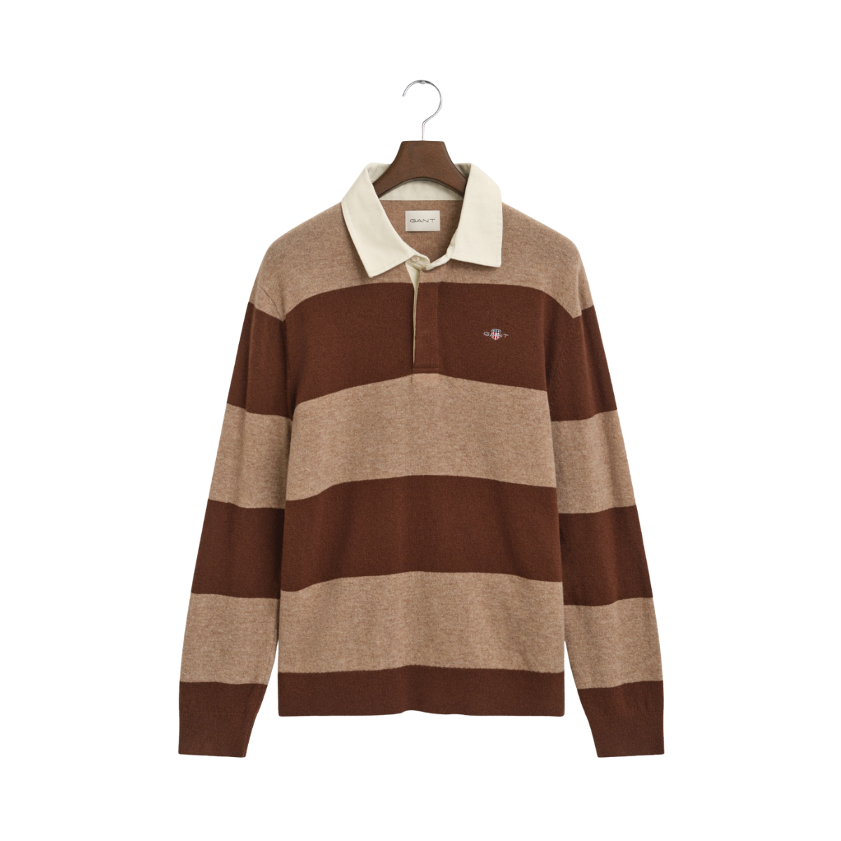 Extrafine Lambswool Striped Polo - 295 Dark Sand Melange