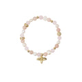 Stone & Pearl Bead Bracelet 6 mm W/Charm - Rose Mix