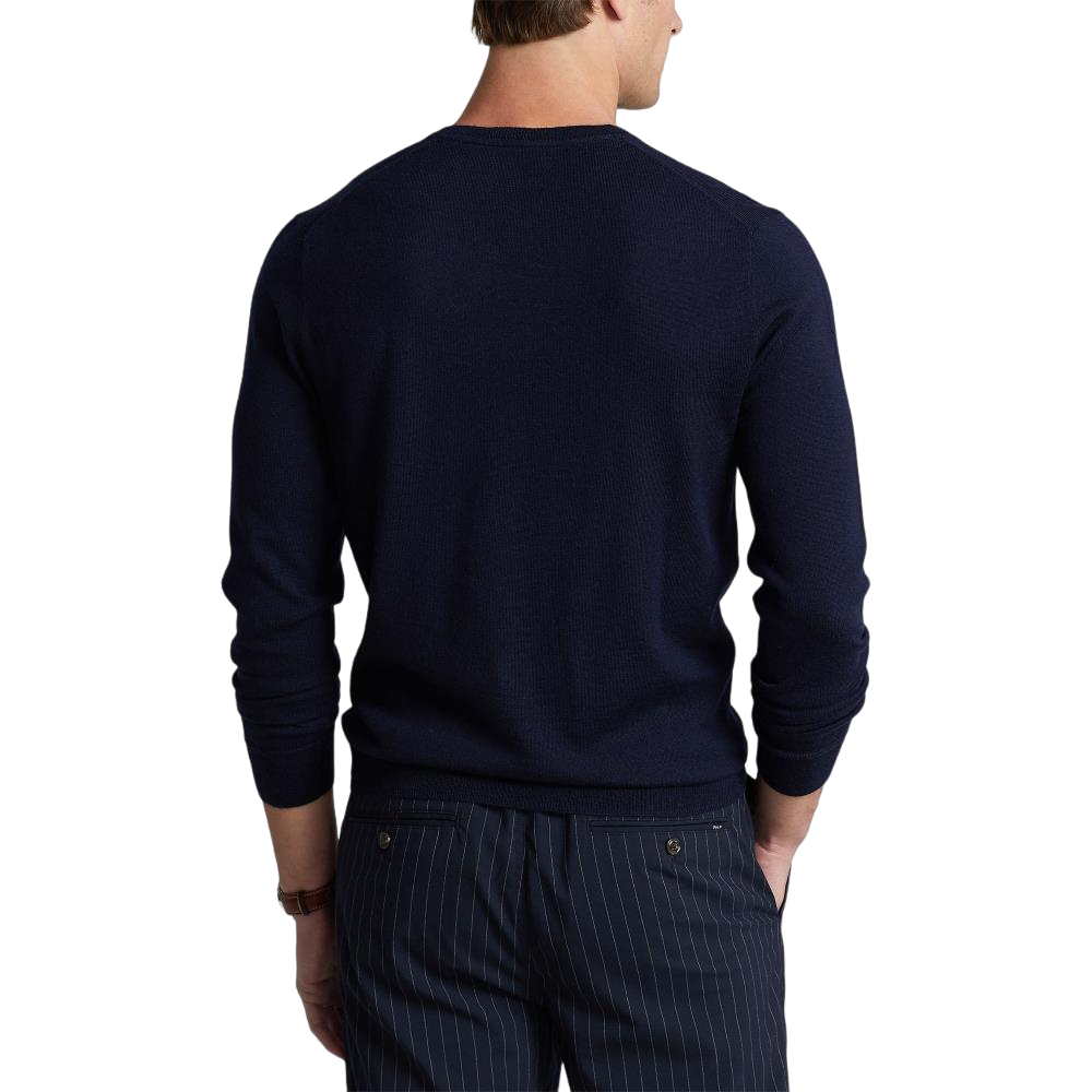 Slim Fit Crew Neck Wool Sweater - Navy