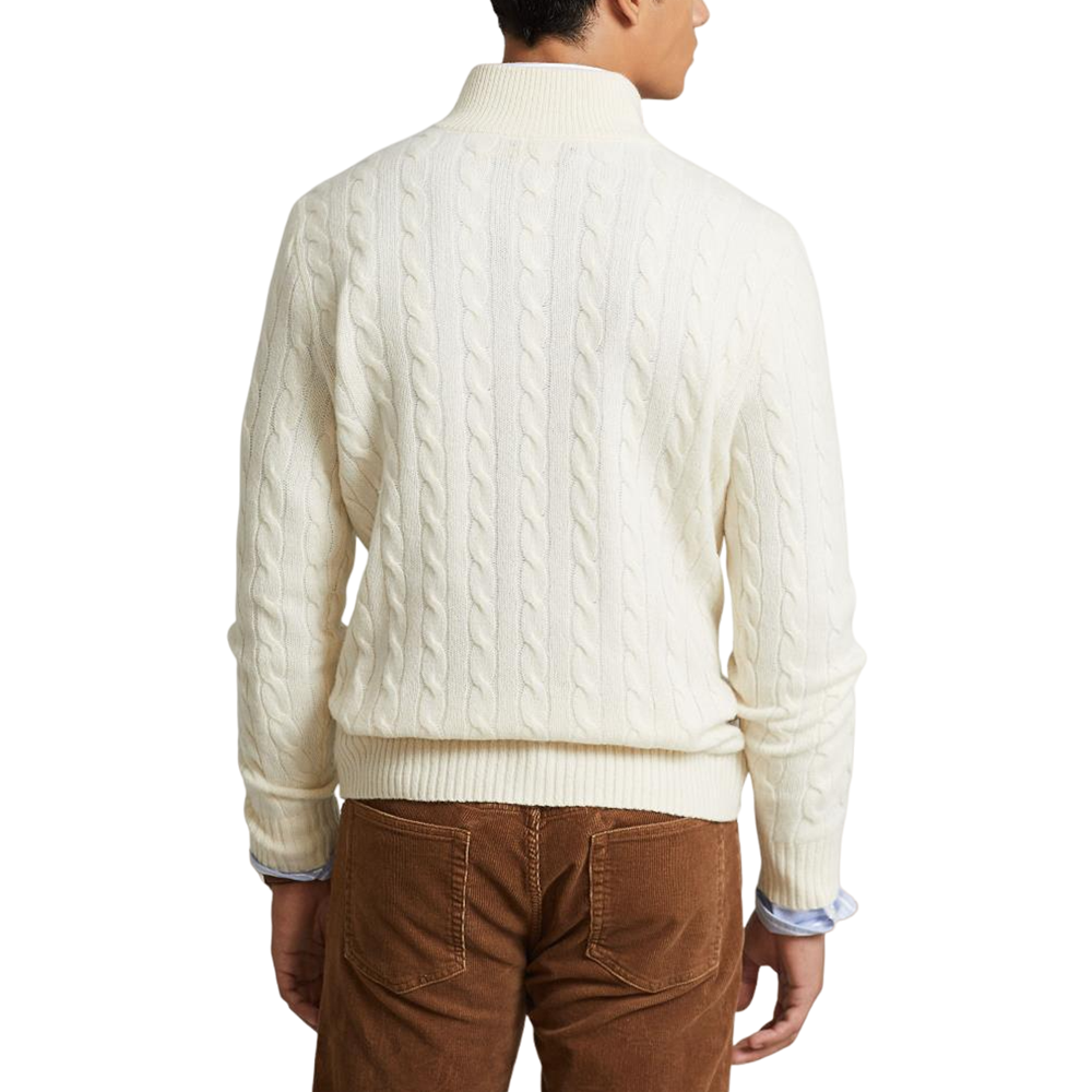 Cable-Knit Wool-Cashmere Zip Sweater - White