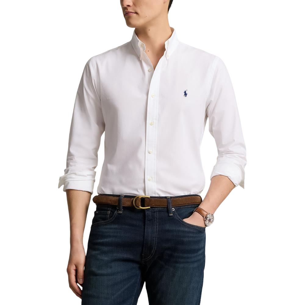 Custom Fit Stretch Poplin Shirt - White