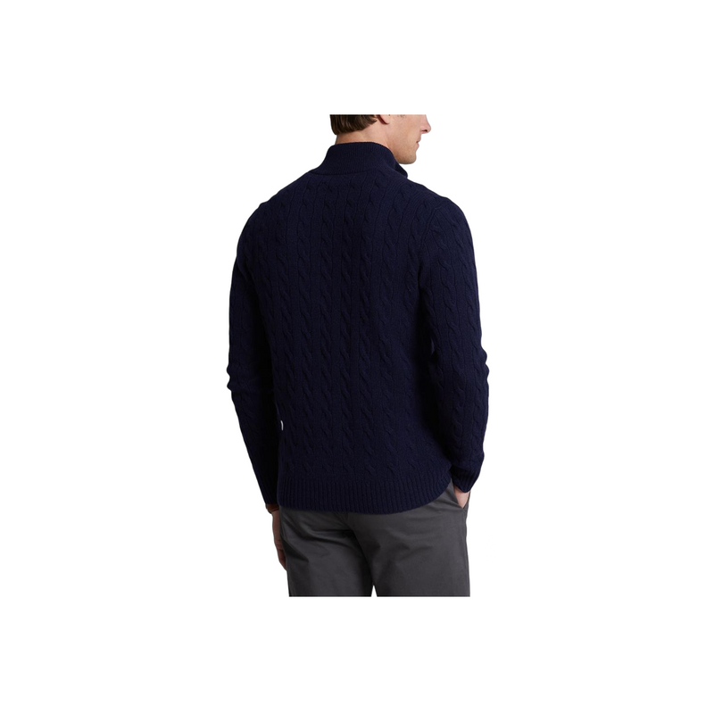 Cable-Knit Wool-Cashmere Zip Sweater - Navy