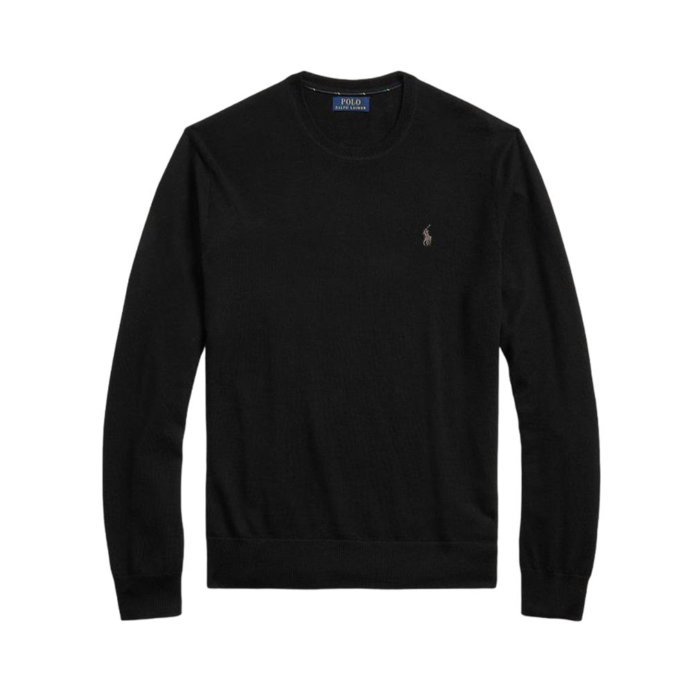 Slim Fit Crew Neck Wool Sweater - Black