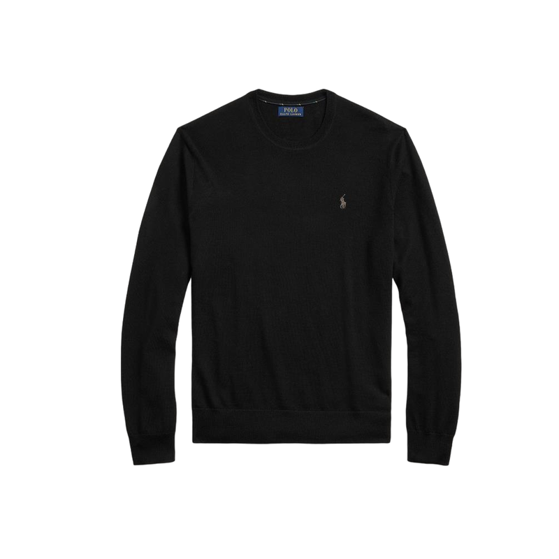 Slim Fit Crew Neck Wool Sweater - Black