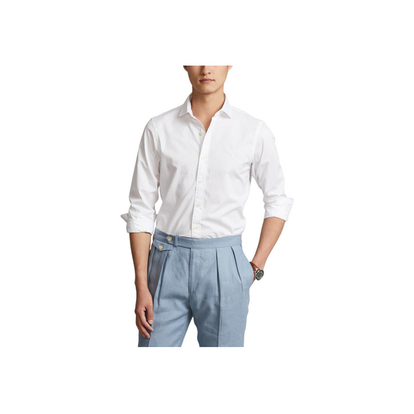 Slim Fit Garment-Dyed Twill Shirt - White