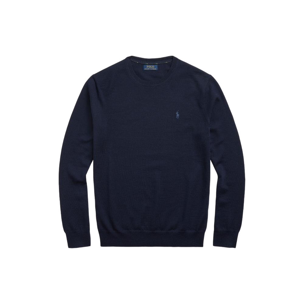 Slim Fit Crew Neck Wool Sweater - Navy