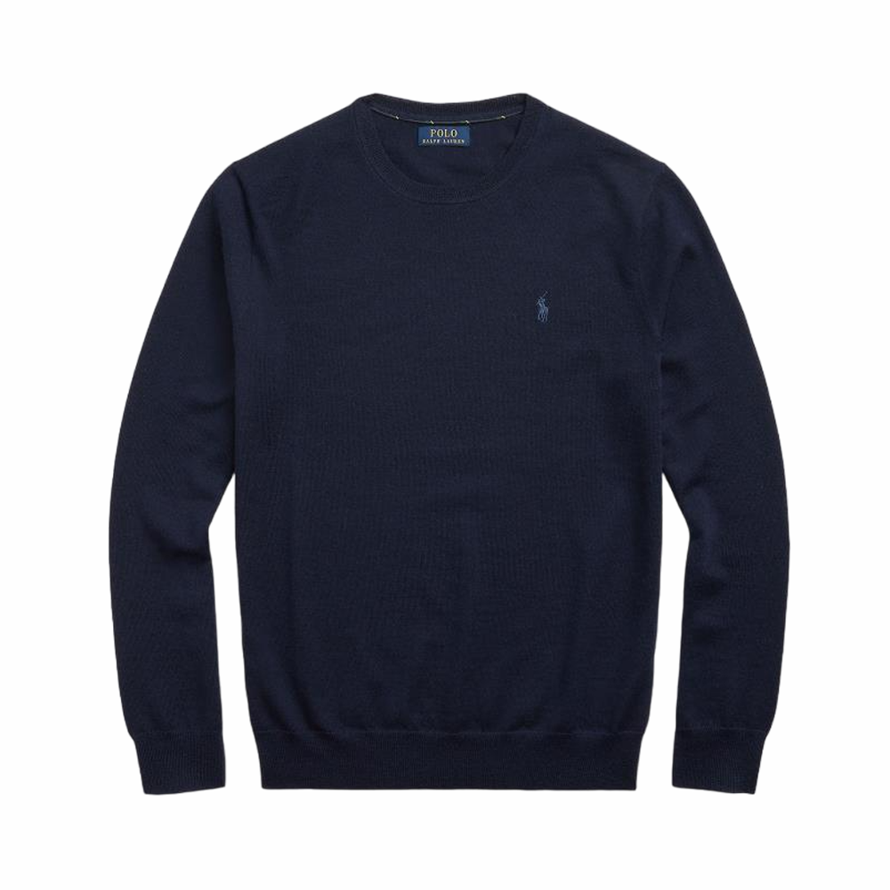 Slim Fit Crew Neck Wool Sweater - Navy