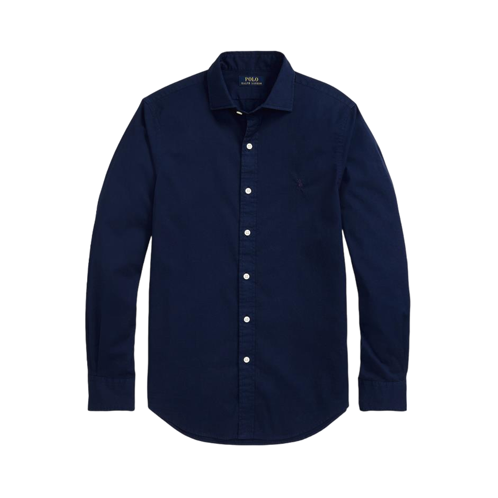 Slim Fit Garment-Dyed Twill Shirt - Navy