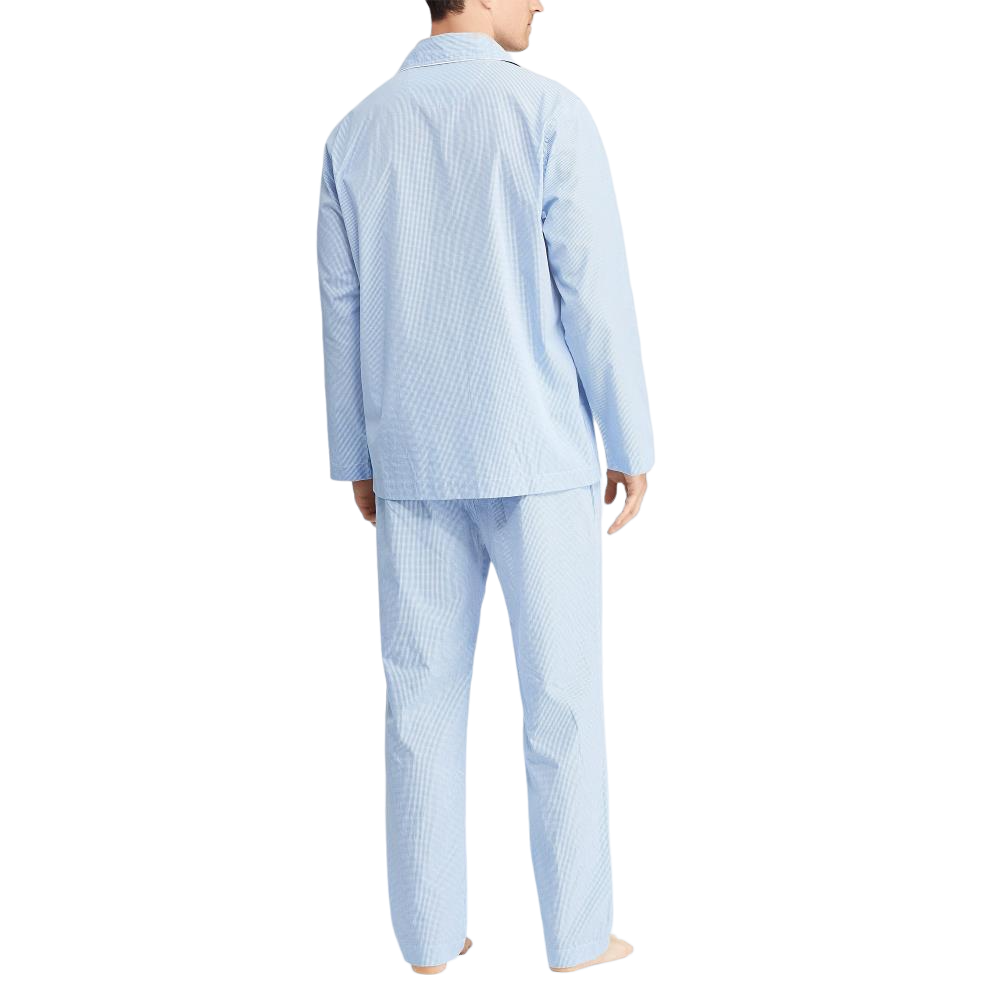 Gingham Poplin Long Sleep Set - Blue