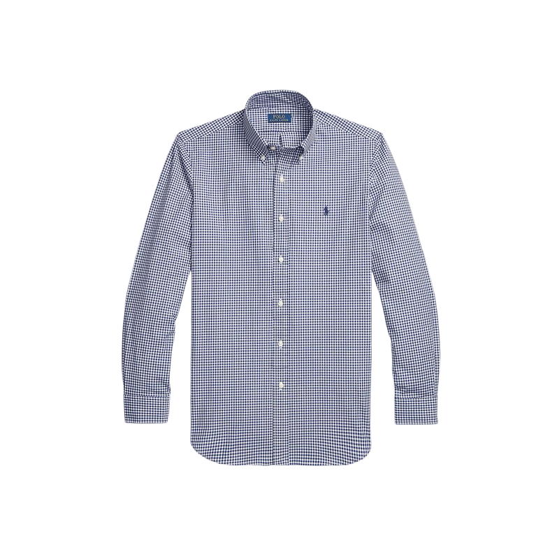 Custom Fit Gingham Stretch Poplin Shirt - Navy