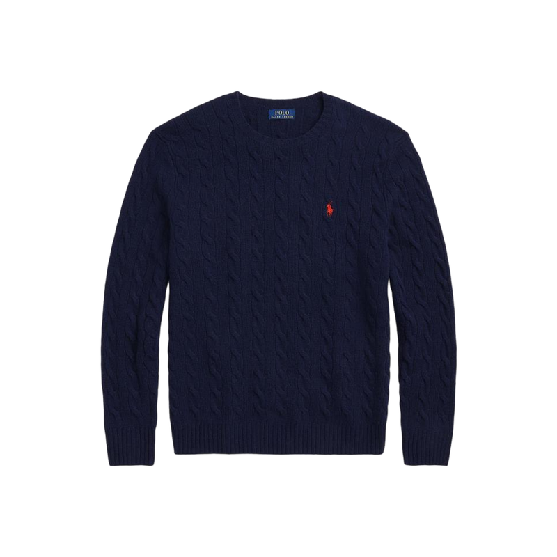 Cable-Knit Wool-Cashmere Sweater - Navy