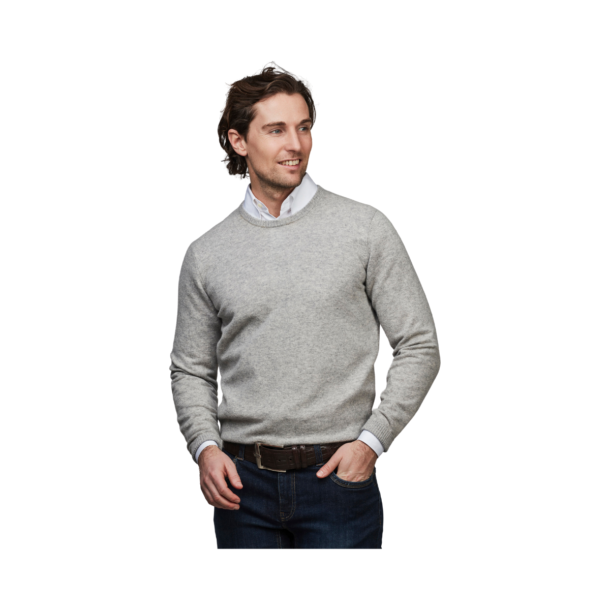 PURE CASHMERE CREW NECK KNIT - Grey