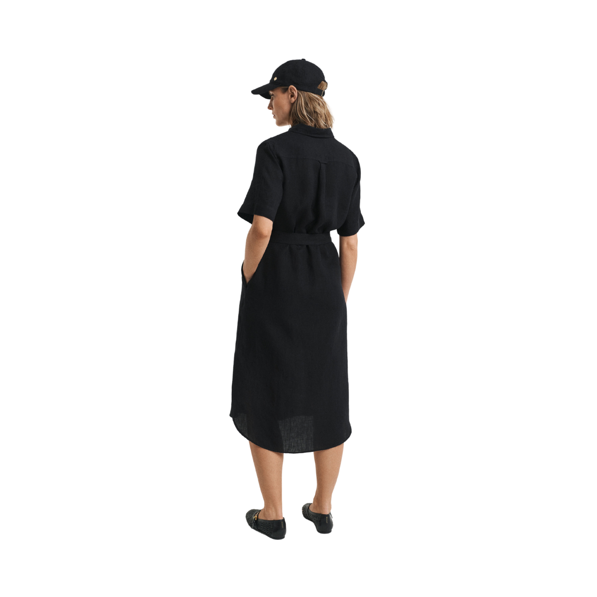 Reg Linen SS Shirt Dress - Black