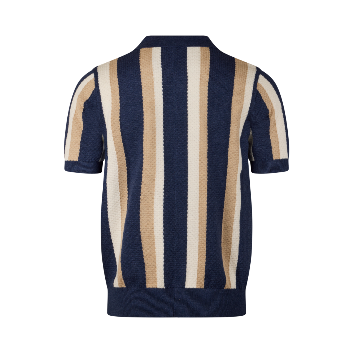 Polo Shirt Knitted Stripe Textured - Blue stripe