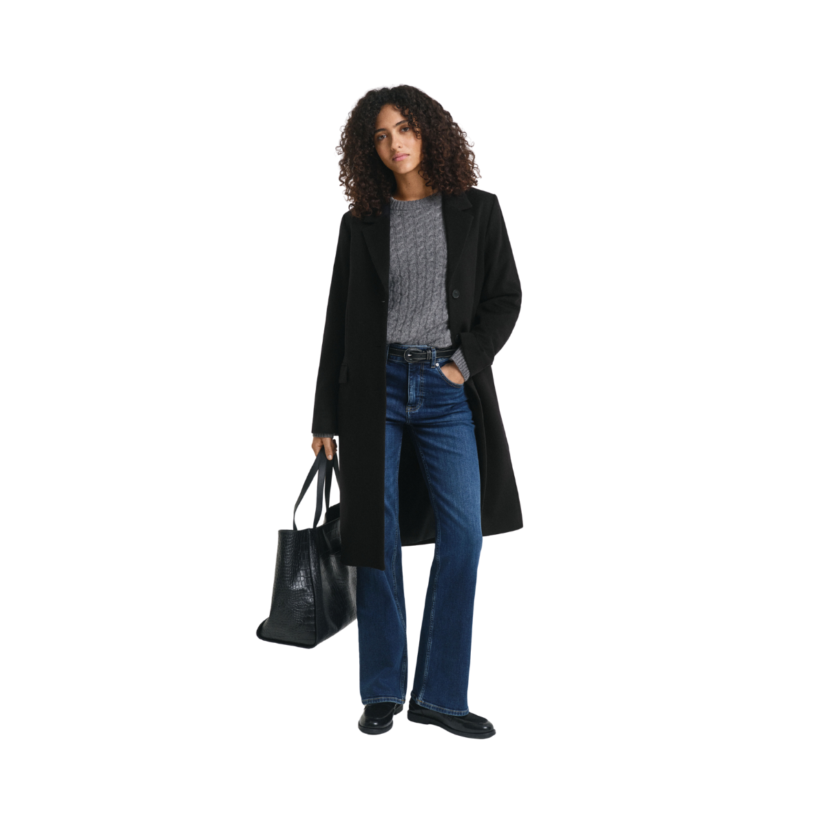 Classic Tailored Wool Blend Coat - Black