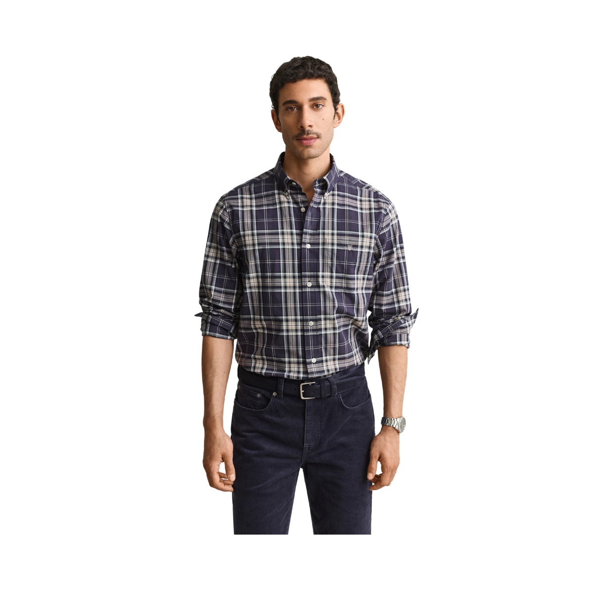 Reg Poplin Check Shirt - Mist Taupe