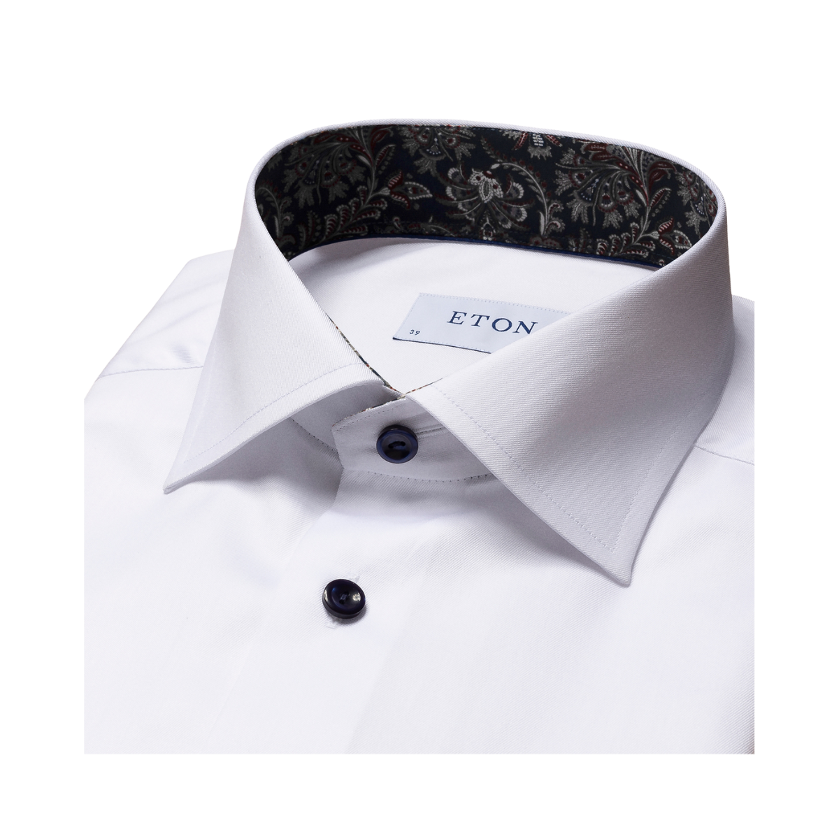 Slim Fit Paisley Effect Signature Twill Shirt Cut Away Collar - White