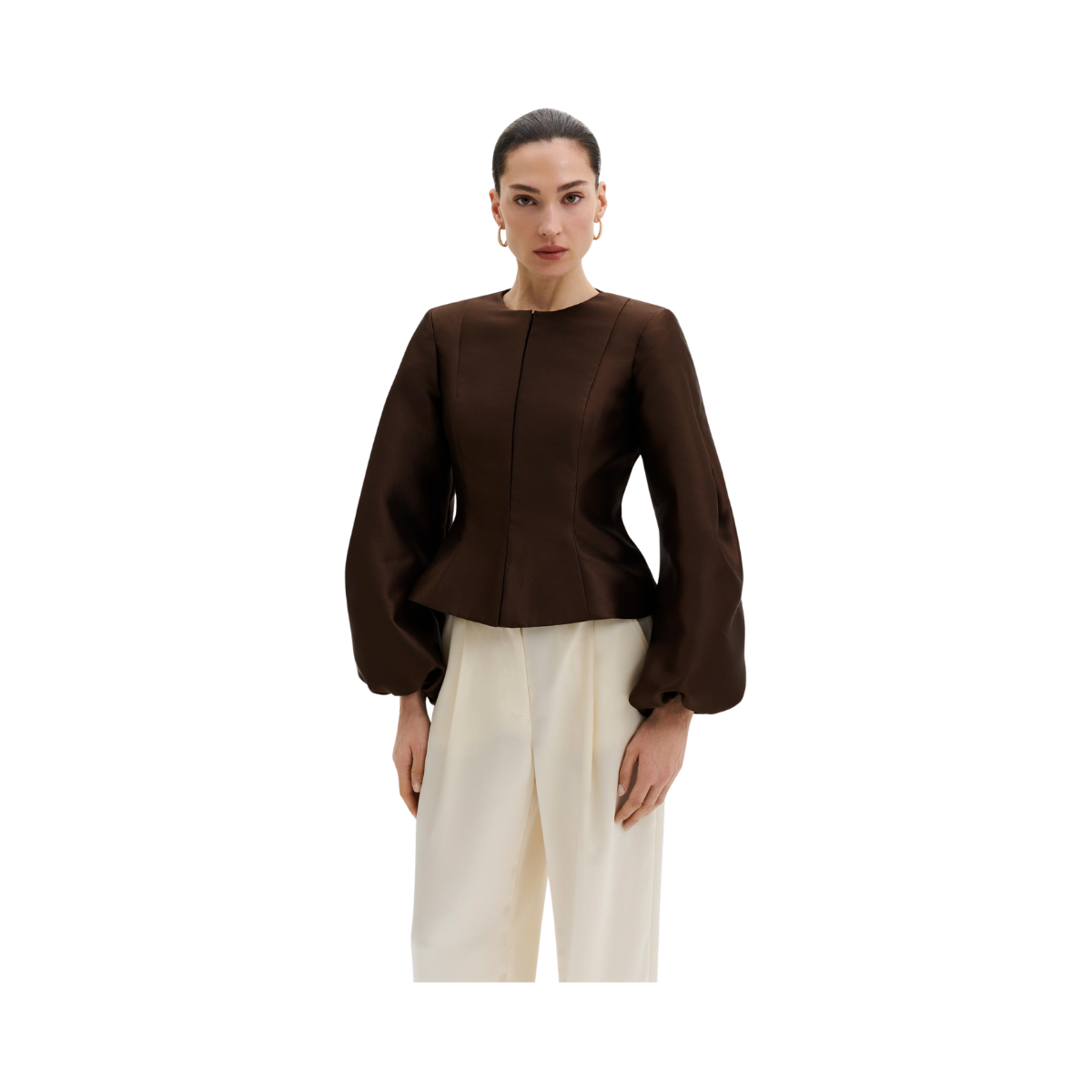 Vendela Balloon Sleeve Blouse - Dark Brown