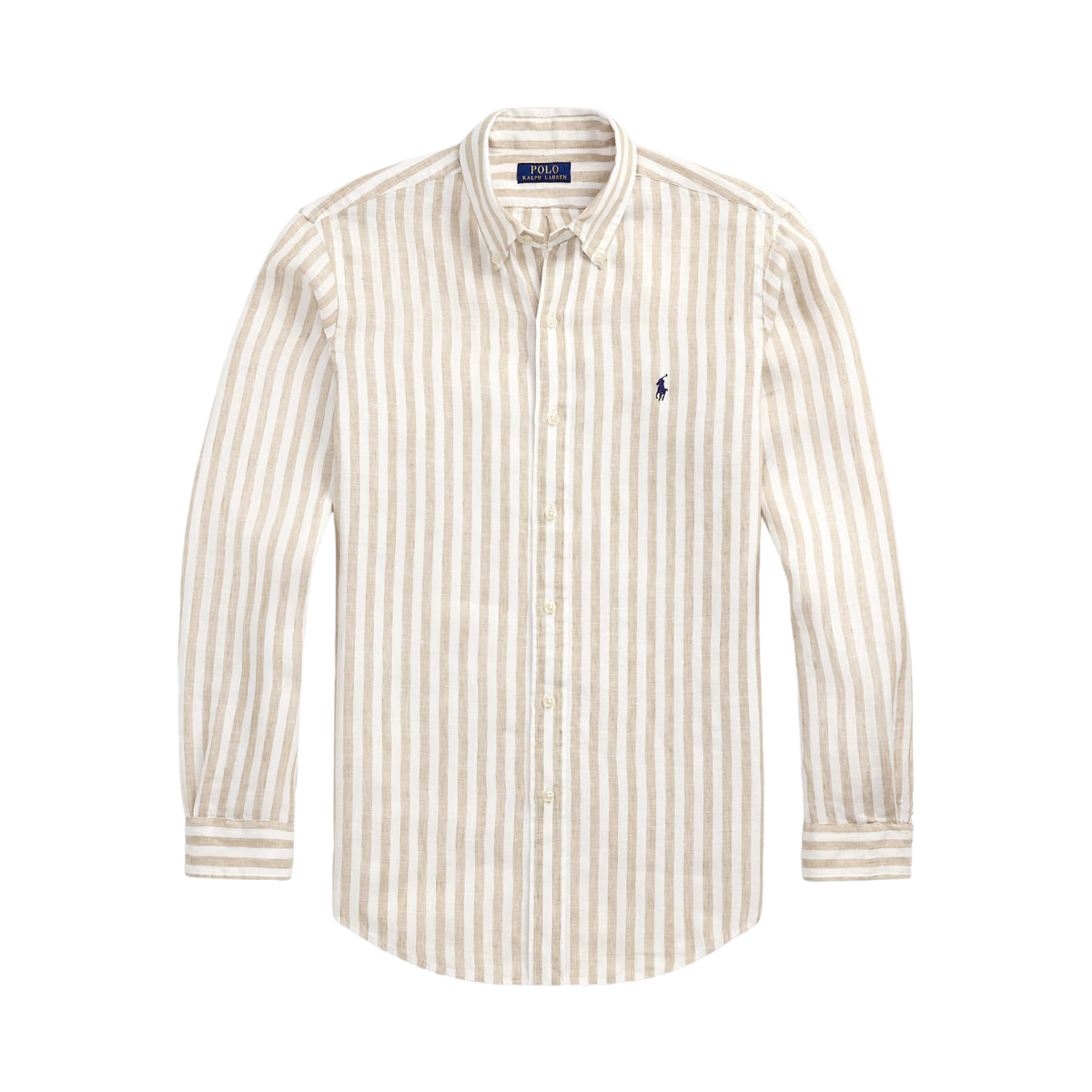 Custom Fit Striped Linen Shirt - Coastal Beige/White