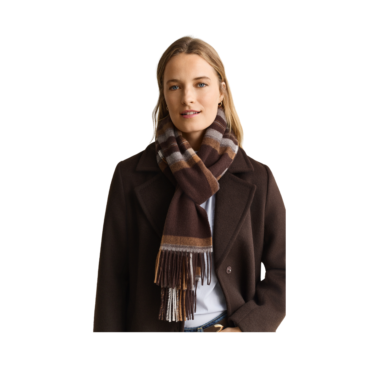 Tartan Check Wool Scarf - Deep Brown