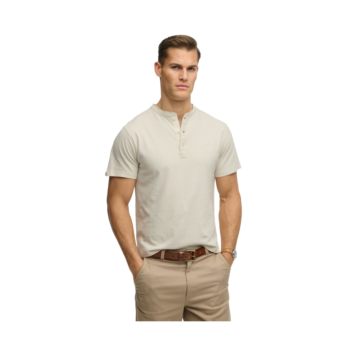 Classic Cotton Lin Ss Grandad - Natural Ecru