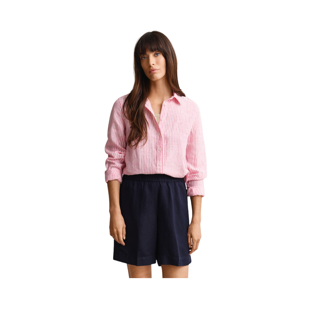 Striped Linen LS Shirt - Bright Fuschia