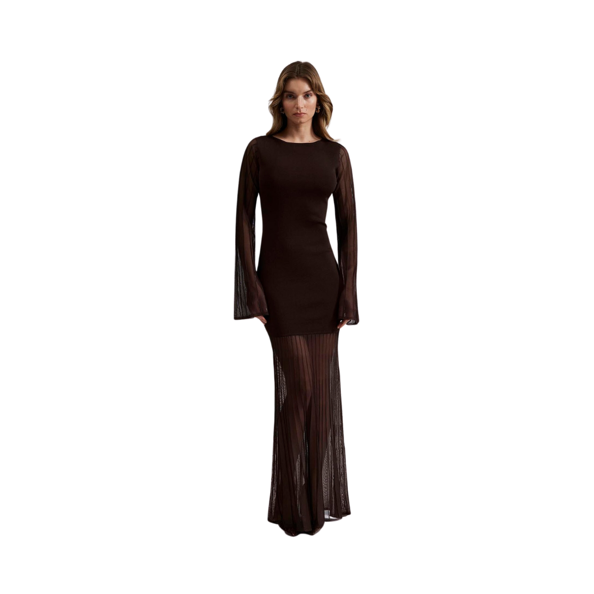 Haisley Sheer Knitted Maxi Dress - 10090 Chocolate